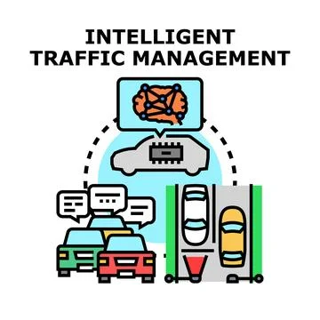 Intelligent traffic management controlling smart cityscape transportation s.. Stock Illustration