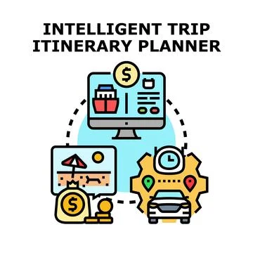 Intelligent trip itinerary planner optimizing travel budget Stockillustratie