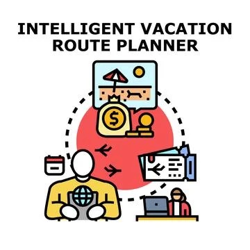 Intelligent vacation route planning using modern technology Stock Illustration