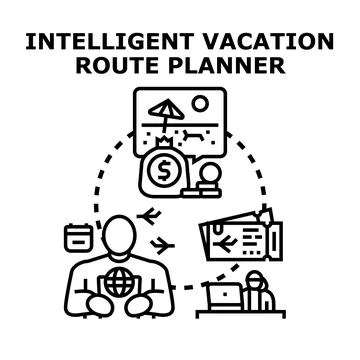 Intelligent vacation route planning using modern technology Stock Illustration