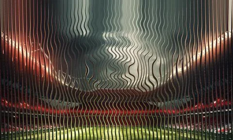 Intense Abstract Background with Wavy Metallic Vertical Lines Overlaid on a.. 스톡 일러스트