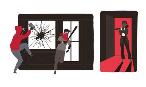 An Intense and Dramatic Scene Featuring Crime and Conflict Set in an Urban Stock Illustration