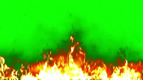 Intense blazing fire flames with thick black smoke on green screen backgroun Stock Footage 340996111