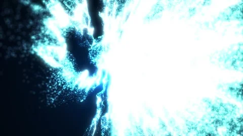 Intense blue energy explosion with glowing particles and radiant light waves 库存影片 330593331
