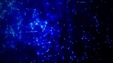 Intense Blue Neural Network with Particles, CRT Scan and Holographic Glitches 動画素材 308418495