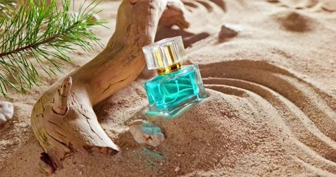 Intense blue perfume on sandy beach in summer. Stock Footage 331790170