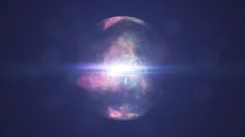 Intense blue plasma sphere with a brilliant white core, horizontal lens fla.. Stock Illustration