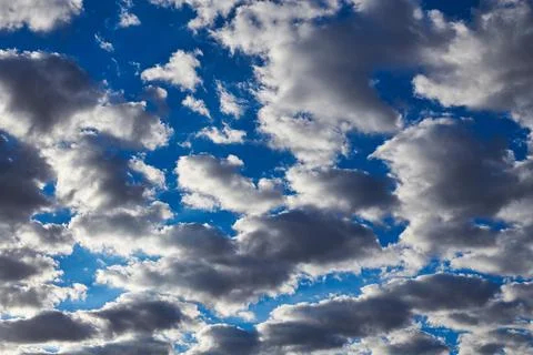 Intense blue sky full of white clouds Stock Photos