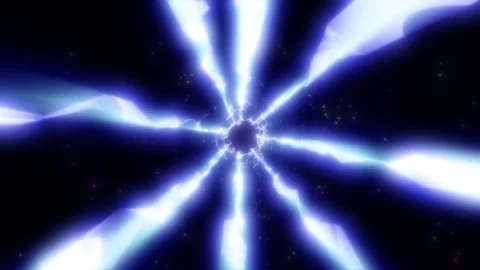 Intense blue-white lightning burst radiating from a central core in deep sp.. Stock Footage 319989317