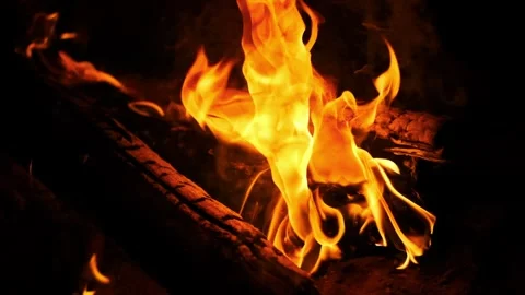 Intense Bonfire Flames in the Dark Stock Footage 284626105