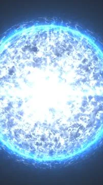 Intense bright blue stellar sphere emitting powerful glowing energy with a te Stock Illustration