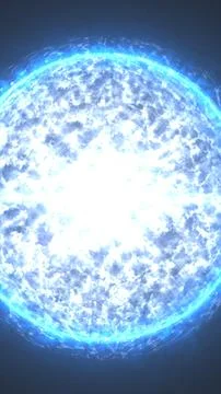 Intense bright blue stellar sphere emitting powerful glowing energy with a .. Illustrazione stock