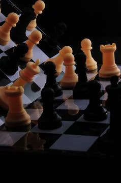 Intense chess game showcasing classic board game strategies Stock Photos