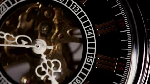 Intense close up of central watch gears and hands Stock Footage 329596016