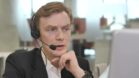 Intense conversation of the call center operator with the client Stock-Footage 108391789