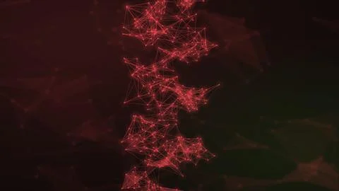Intense crimson nodes and angular connections rise through a dark atmospher.. Illustrazione stock