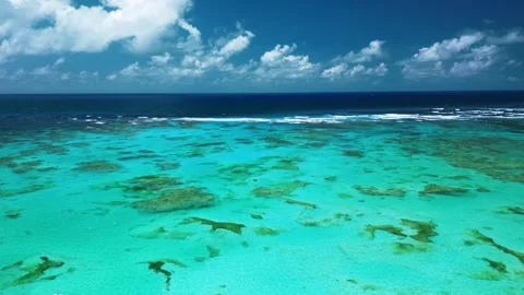 Intense dark waves with white foam, aerial view of breaking surf, barrier reef Stock Footage 274372571