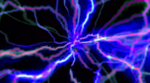 Intense DayGlo Tesla Lightning Plasma Electric Arcs Seamless Loop Stock Footage 46486022