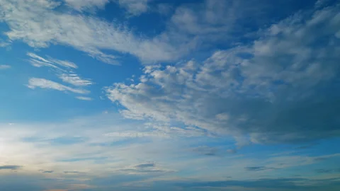 Intense dramatic panoramic sunset. Abstract different shades clouds at sunset Stock Footage 210646891