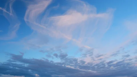 Intense dramatic panoramic sunset. Abstract different shades clouds at sunset Stock Footage 217680164