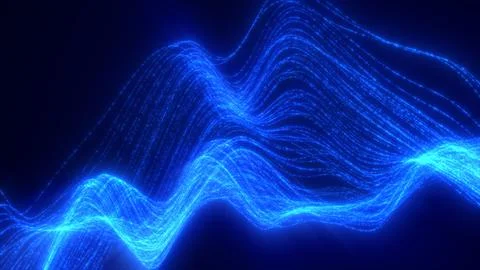 Intense electric blue flowing wave lines made of glowing particles in a dar.. Stock Illustration