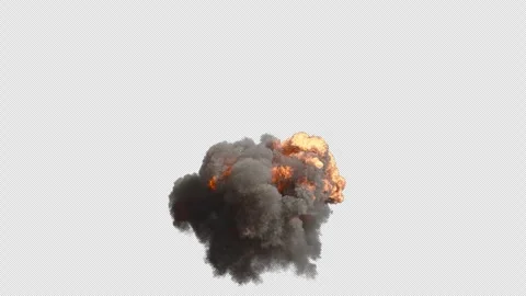 Intense Explosion With Expanding Fire and Thick Smoke on Transparent Background Stock Footage 335925361