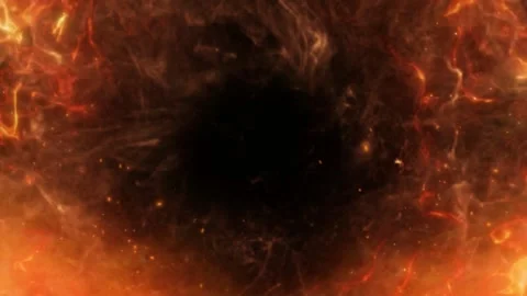 Intense fire explosion background. Burning flames swirling in a dark circular Stock Footage 340381877