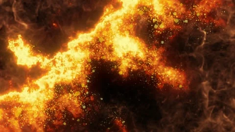 Intense fire flames background with glowing embers and smoke particles in Vídeos de archivo 344624008