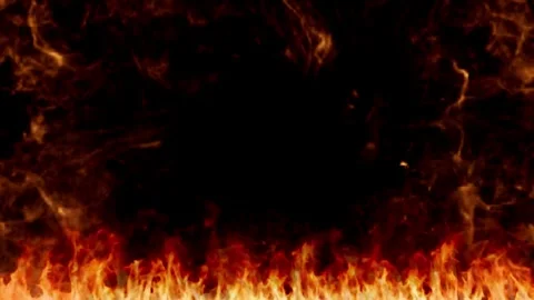 Intense fire flames background with glowing orange sparks and dark smoke texture Stock Footage 344918925