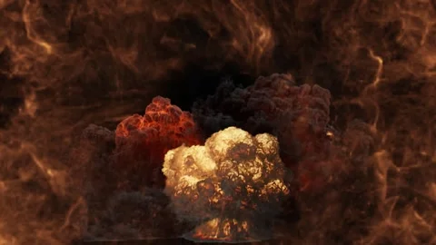 Intense fire flames burning with bright orange glow and dark smoke texture Stock-Footage 345627235