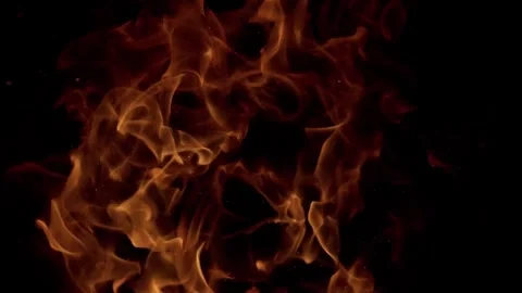 Intense Fire Flames Close-Up on Black Background Stock Footage 334084710
