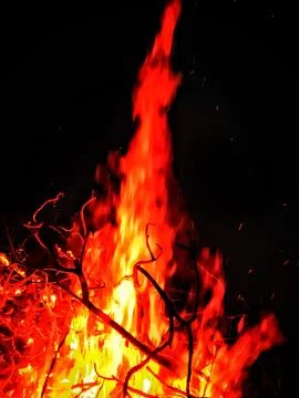 Intense fire flames on dark background Stock Photos