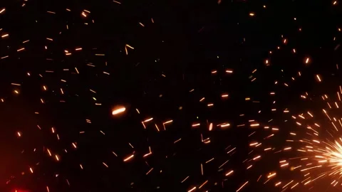 Intense Fire Sparks Explosion from Side with Glowing Trails Overlay Stock Footage 332612886