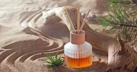 Intense fragrance diffuser on sandy beach in summer. Stock Footage 332622465