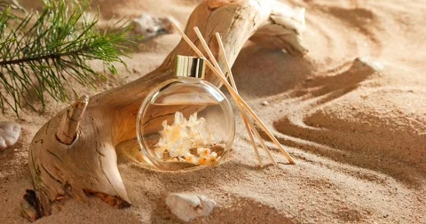 Intense fragrance diffuser on sandy beach in summer. Stock Footage 337072355