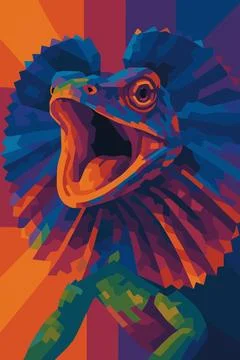 Intense Frilled-Neck Lizard WPAP Pop Art Vector Illustration Stock Illustration