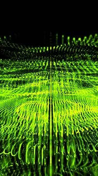 Intense green digital field of glowing lines and pulses forming an energetic  Stock Illustration