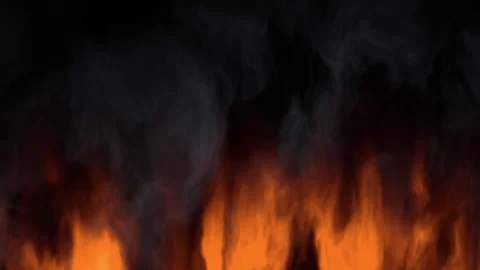 Intense Ground Fire and Thick Black Smoke on Dark Background Stock Footage 339755647