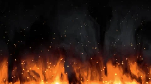 Intense Ground Fire with Rising Smoke and Glowing Embers on Black Background Stock Footage 340381910