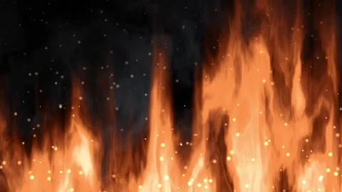 Intense Ground Fire with Rising Smoke and Glowing Embers on Black Background Stock Footage 341462064