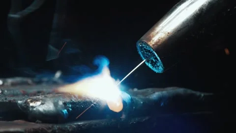 Intense Industrial Arc Welding Process With Flash Light And Flying Sparks Stock Footage 340537964