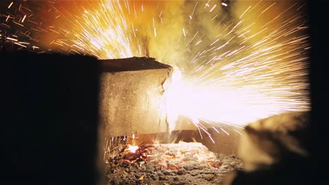 Intense Jet Propane Torch Cutting Steel Beam in Foundry Workshop - 4K Stock-Footage 147236509