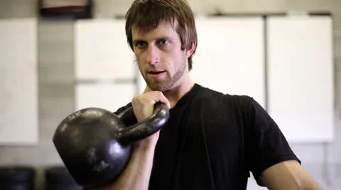 Intense Kettlebell Clean Stock Footage 22994698