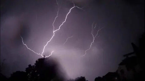 Intense Lightning Storm, Many Lightning Strikes Stock Footage 44266552