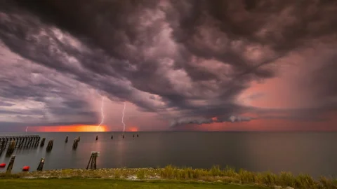 Intense Lightning Storm Time Lapse At Sunset Vidéo 241427655