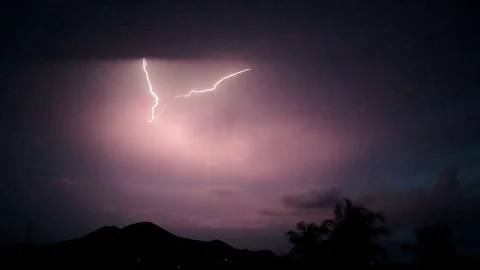 Intense Lightning Strike in Slow Motion | Night Thunderstorm Cinematic Stock Footage 313294597