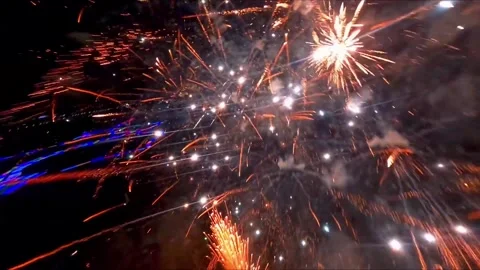Intense Multicolor Fireworks Display Explosions at Night Stock Footage 319611495