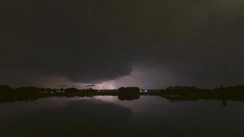Intense Night Lightning Storm Time-Lapse with Rapid Strobe Flashes Stock Footage 327457001