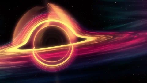 Intense orange black hole with warped light and gravitational lensing 4K Stock Footage 340154014