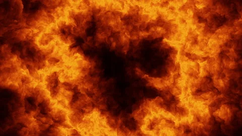 Intense orange fire flames burning center black background Stock Footage 328669246